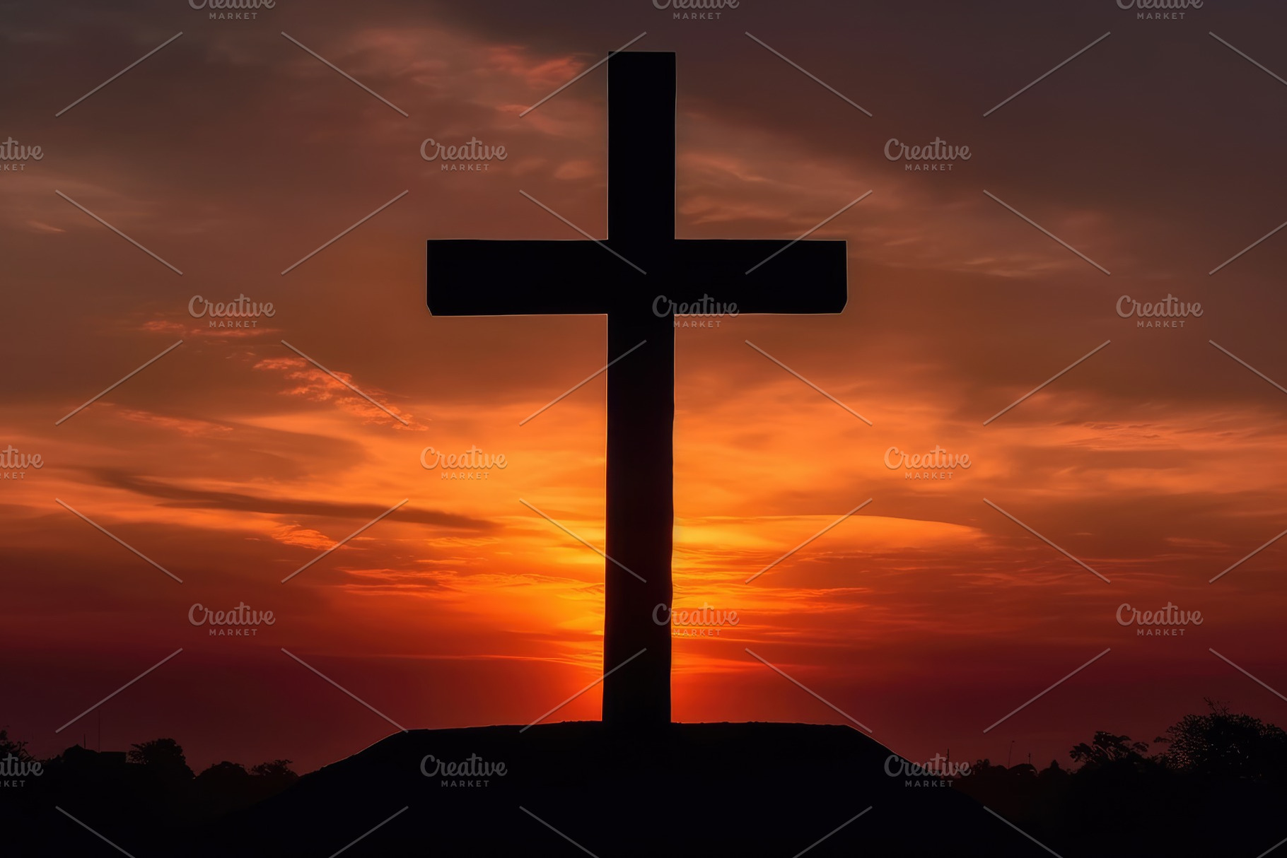 The cross with the sun behind, landscape. Generative AI, a Wallpaper Photo by designvectx