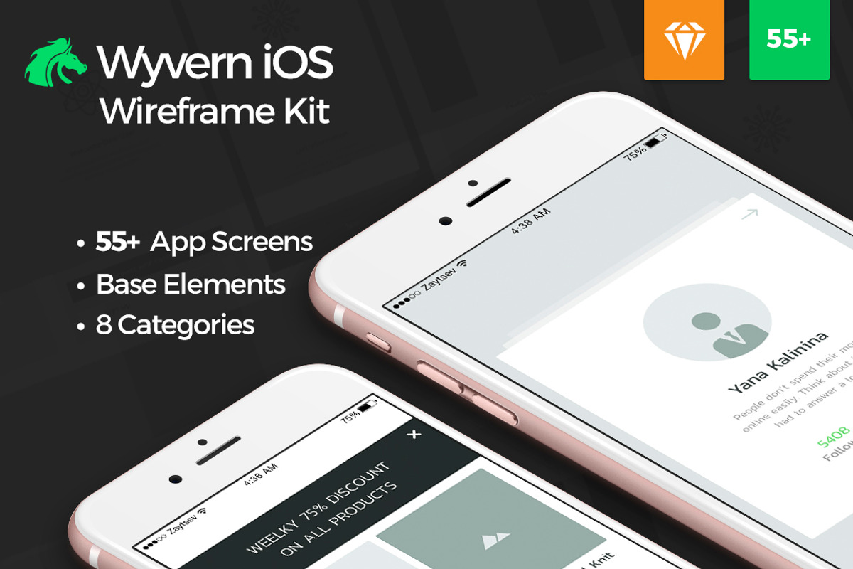 Wyvern iOS Wireframe UI Kit, a Wireframe Template by Yaroslav Zaitsev (Photo 1 of 57)
