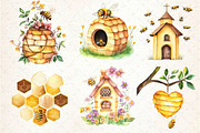 Watercolor Bee Home Clipart, an Illustration by Dream Creation (Thumbnail 4 of 6)