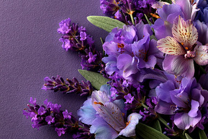 Elegant arrangement of lavender and alstroemeria flowers on text, a Nature Photo by José Manuel Gelpi