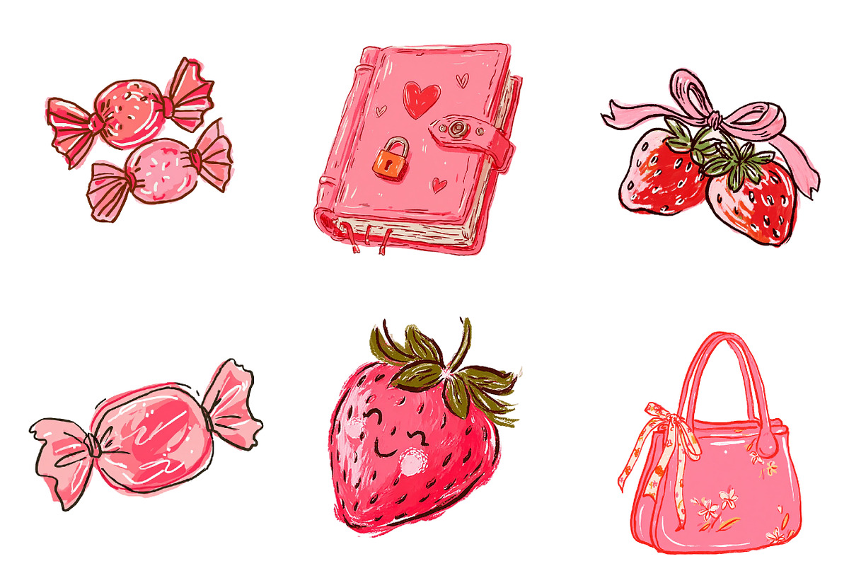 Coquette strawberry clipart retro, an Illustration by CreationArt (Photo 4 of 5)
