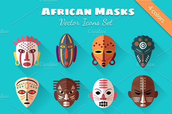 8 African Masks Flat Icons