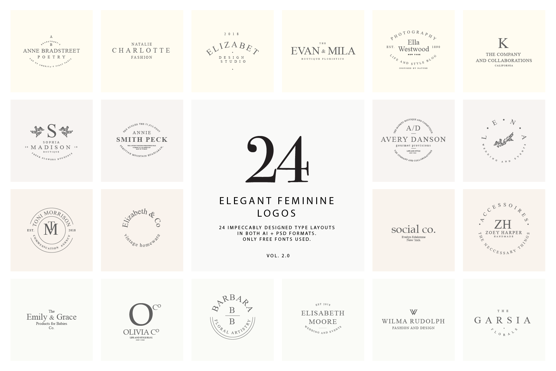 24 elegant feminine logos vol. 2.0, a Branding & Logo Template by pawellpi