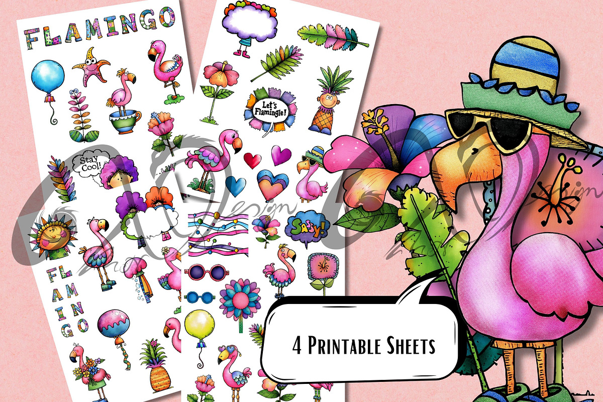 Clipart Kit of Funky Flamingo, an Animal Illustration by NiiiNArt (Photo 2 of 8)