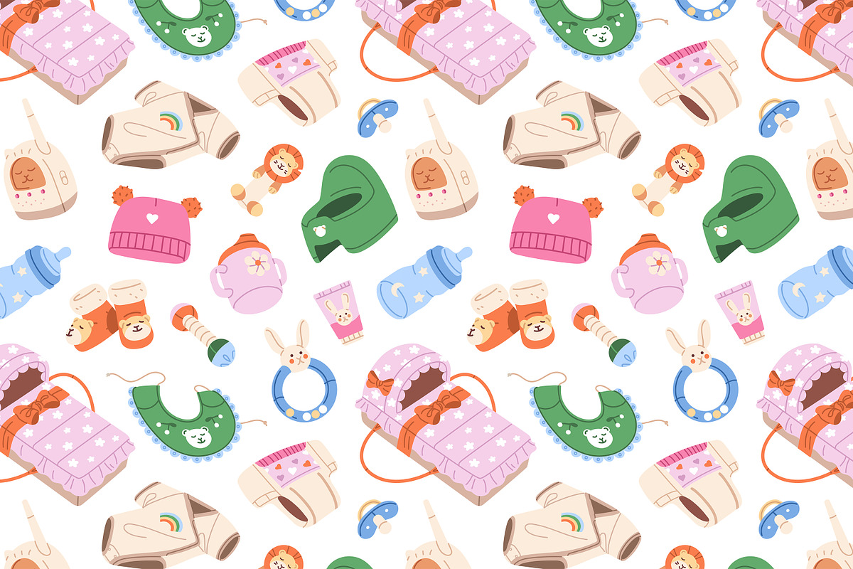 Cute baby items set + backgounds, an Object Illustration by PaperTrident (Photo 6 of 6)