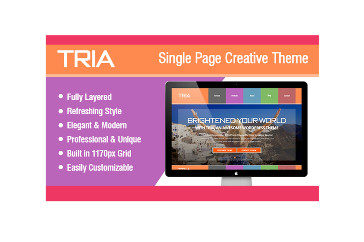 TRIA - Single Page PSD Theme, a Websites & App Template by Metrothemes (Photo 1 of 5)