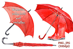 Rubber Boots And Umbrella