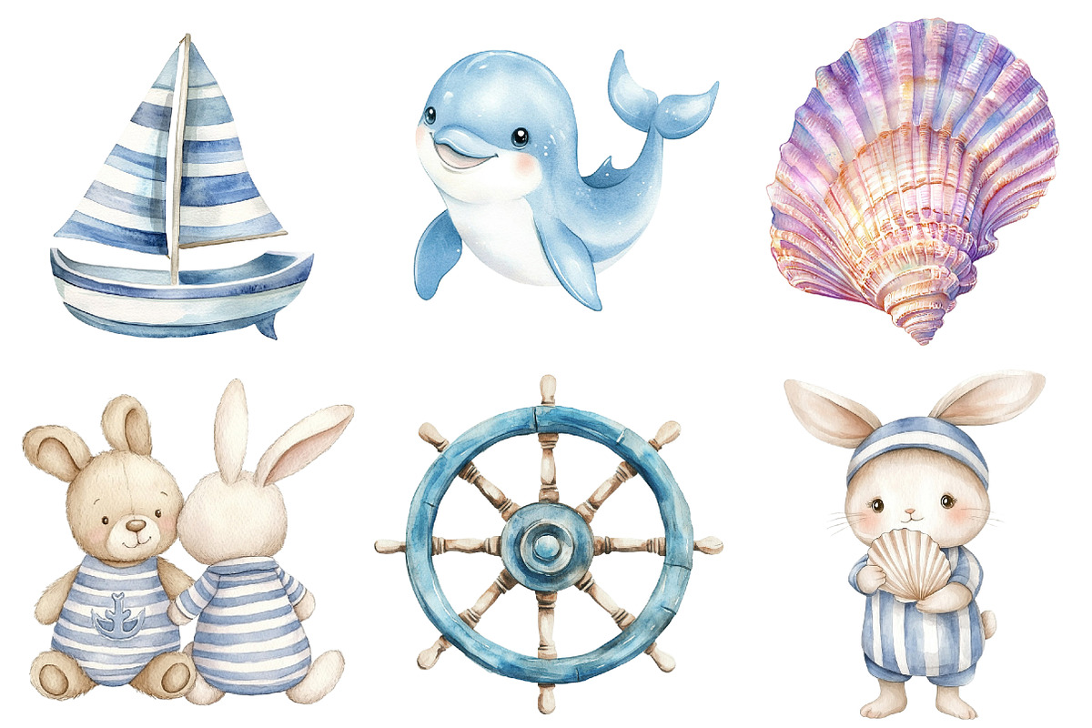Watercolor Coastal Baby Clipart PNG, a Seasonal Illustration by CitraGraphics (Photo 4 of 6)