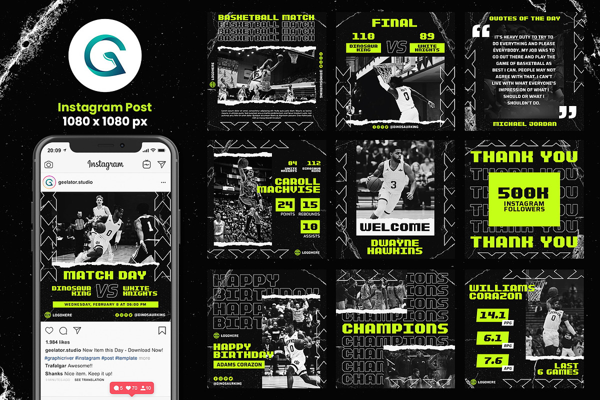 Basketball Social Media Pack, a Social Media Template by Geelator Studio (Photo 2 of 5)