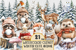 Winter Cute Animal Clipart, a Seasonal Illustration by Rose Art