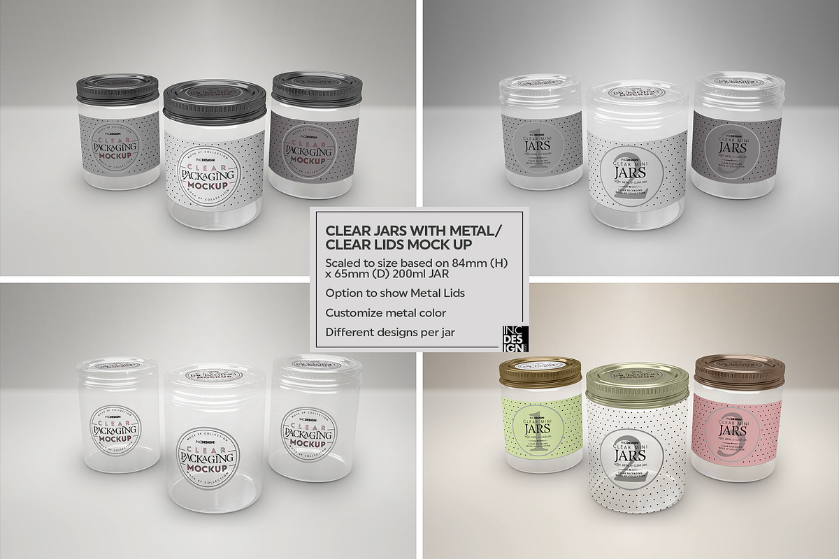 Jars with Metal /Clear Lids Mockup, a Packaging Mockup by INCDesign (Photo 5 of 13)
