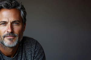 Confident mature man with gray hair and beard wearing a textured, a Person Photo by José Manuel Gelpi