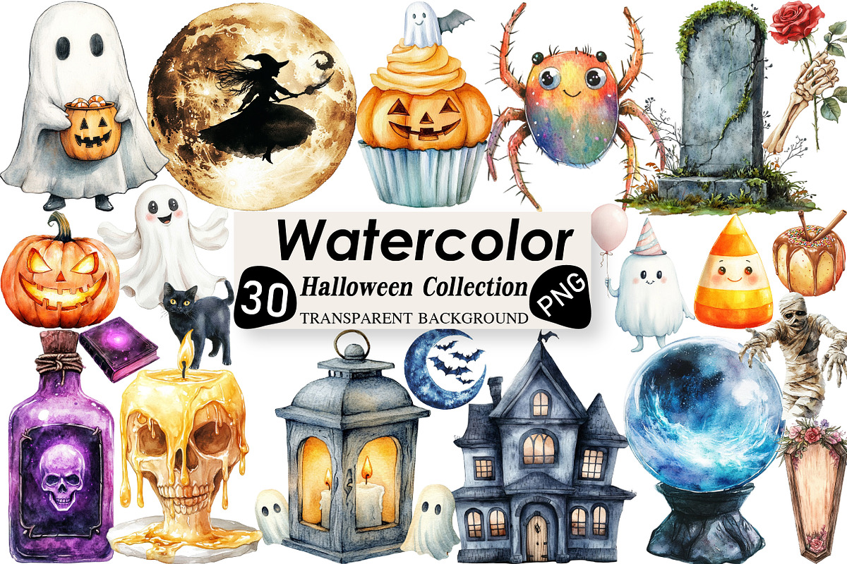 Watercolor Halloween Collection, an Illustration by Black Bird Studio (Photo 1 of 6)
