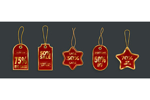 Red sale tags with gold string, an Object Illustration by art PVP - market