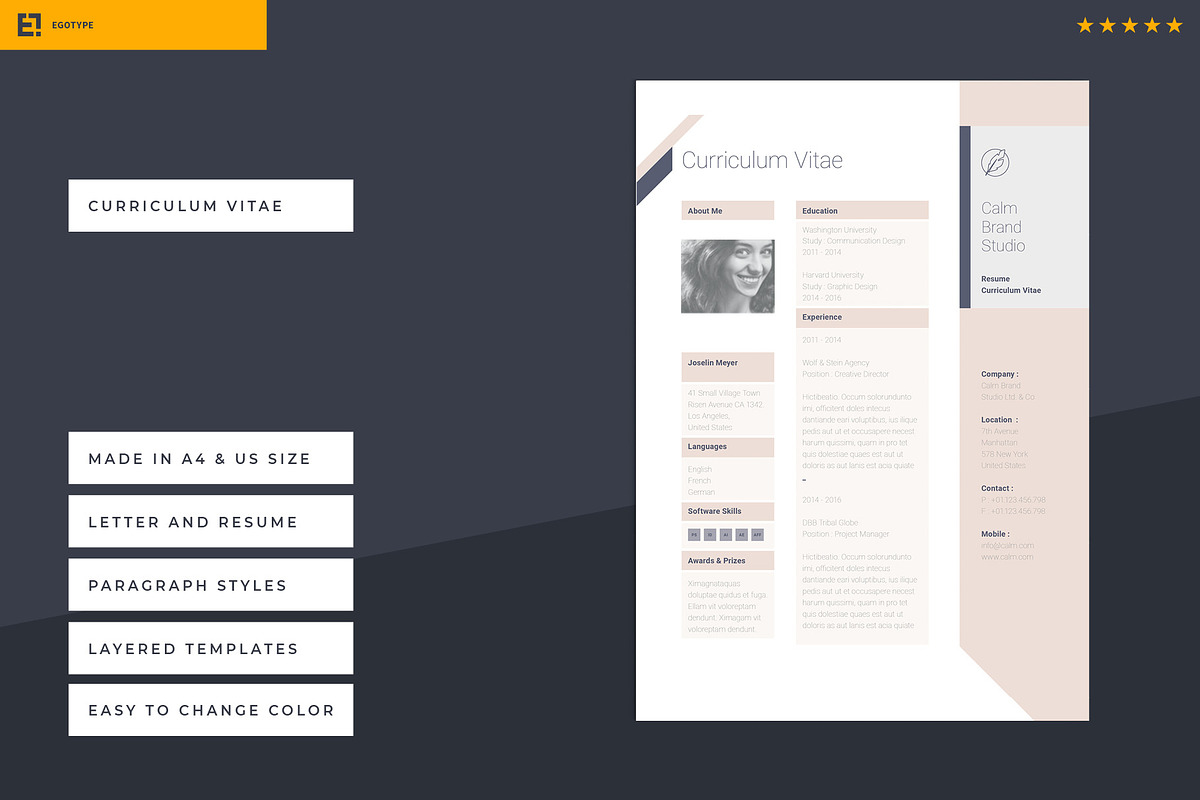 Calm Resume and Letter, a Resume Template by Egotype (Photo 3 of 6)