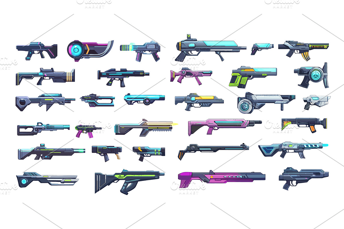 Cartoon futuristic weapon. Handguns, an Object Illustration by Stock-Smart-Start