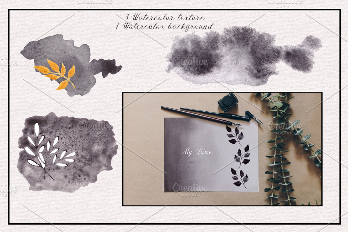 Ink and Gold. Hand drawn clipart, an Illustration by ma_i_vi (Photo 8 of 15)