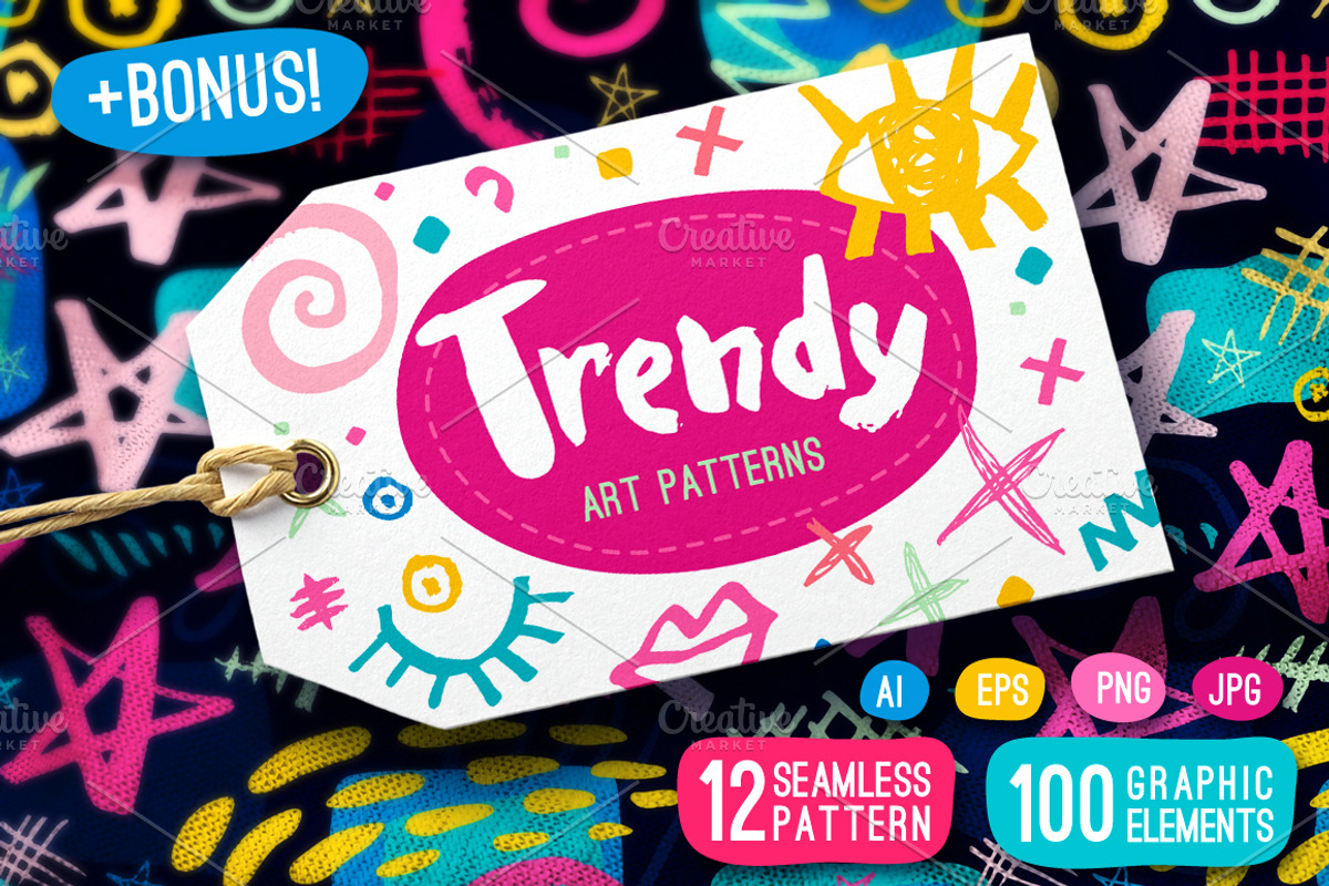 Trendy Art Patterns, a Pattern Graphic by Iraida_Bearlala (Photo 1 of 8)