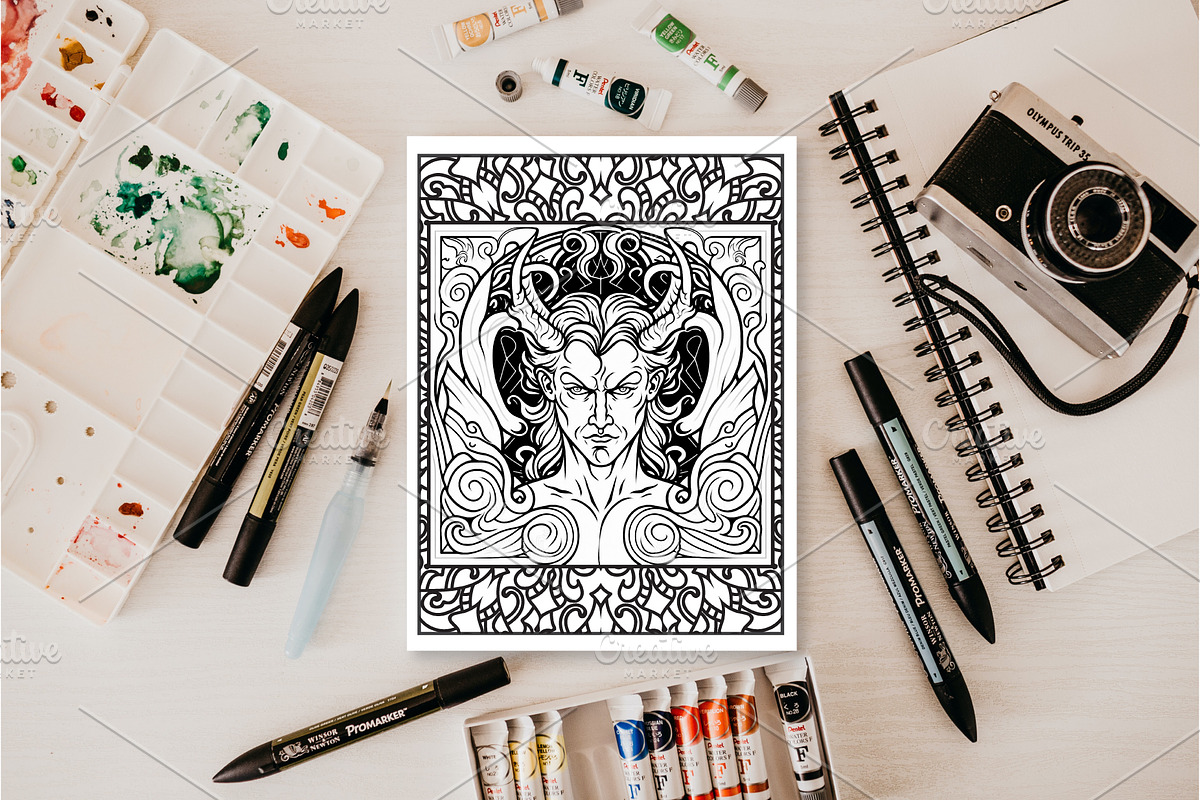 Demon Coloring Pages Set 100 Pages, a Person Illustration by Blue Digital Studio (Photo 2 of 4)
