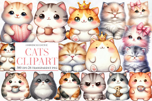 Watercolor Cats Clipart, an Illustration by Designworld