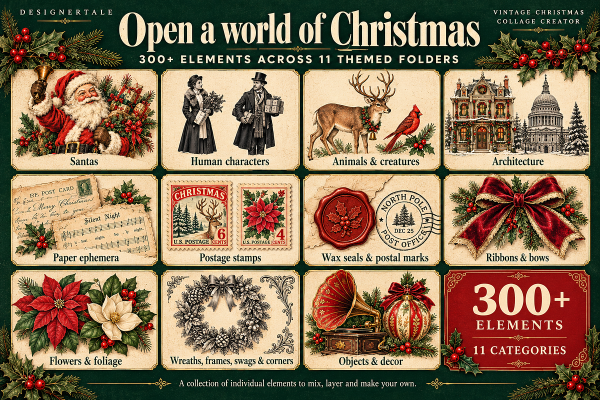 Vintage Christmas Collage Creator, an Object Graphic by Designertale (Photo 2 of 10)