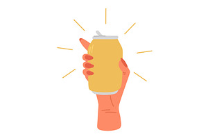 Womans hand holding metal can with, a Food Illustration by Vectorbuum