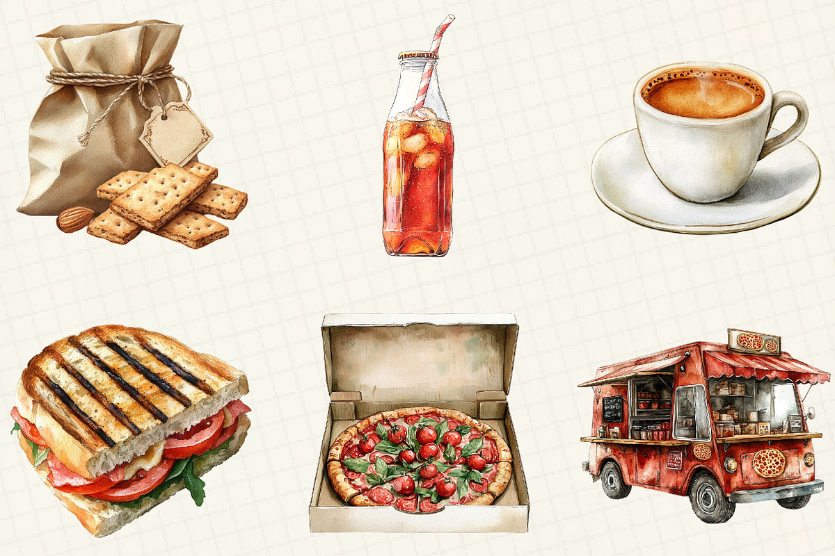 Watercolor Italian Fast Food Clipart, an Illustration by OK Design (Photo 3 of 5)