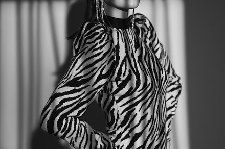 sexy young fashion model Asian woman is standing in a zebra striped dress in th, a Person Photo by SaulichPhoto