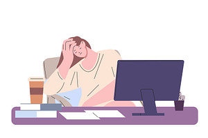 Tired woman at her desk. Burnt out, a Person Illustration by Valerie Bodnar
