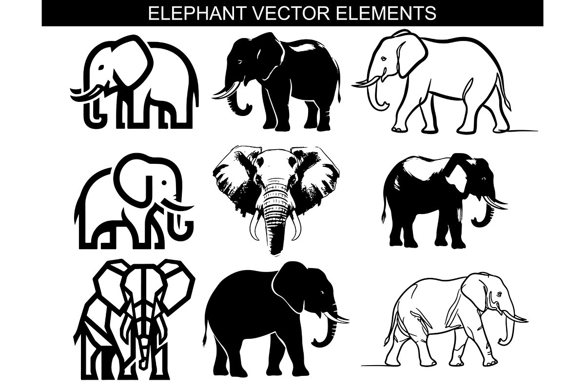 Elephant Vector Elements Bundle, an Animal Illustration by balal (Photo 1 of 17)