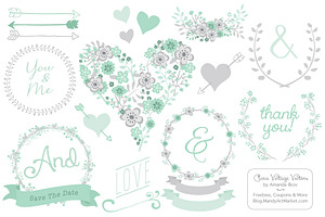 Mint Floral Heart Clipart & Vectors, an Illustration by Amanda Ilkov