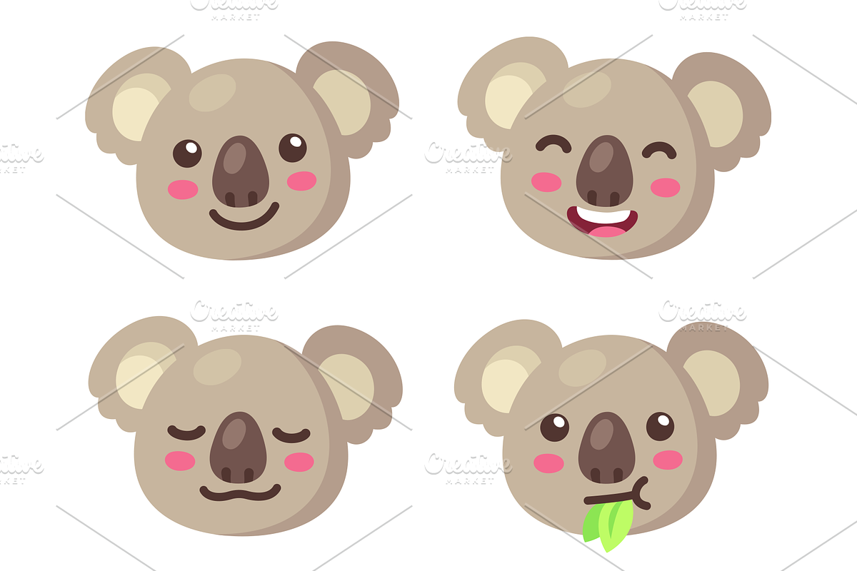 Cute Cartoon Koala Face Set, an Animal Illustration by Irina Mir