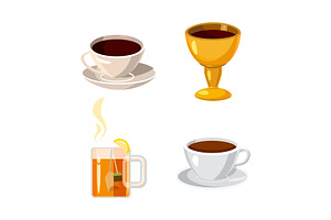 Cup Icon Set, Cartoon Style