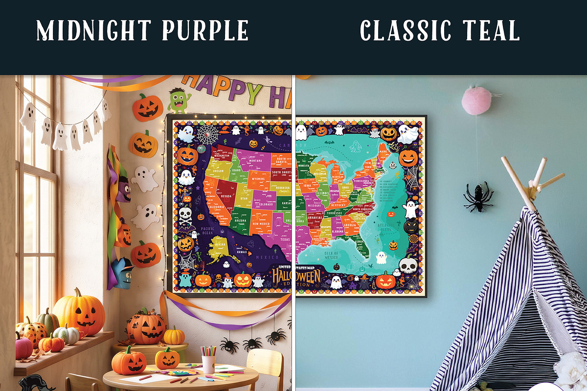 Halloween USA Map Printable Bundle, an Education Illustration by AdrianDragne (Photo 3 of 11)