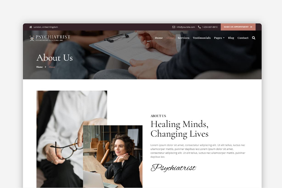 Psychiatrist WordPress Theme, a WordPress Template by Your Theme Shop (Photo 2 of 9)