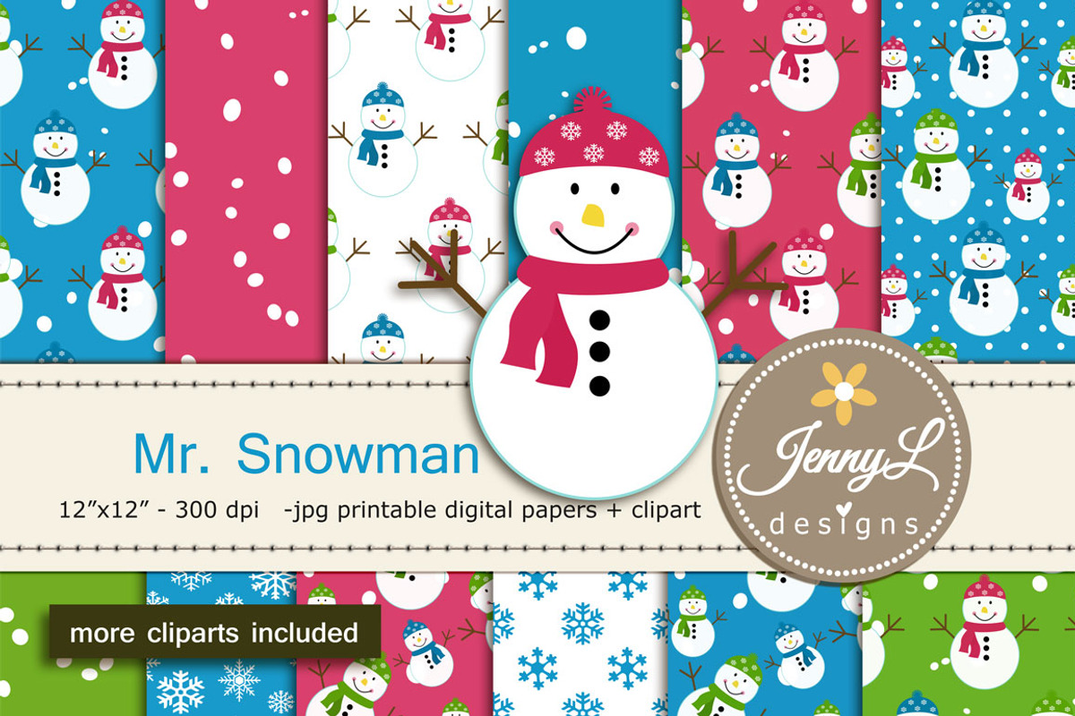 Snowman Digital Paper, a Pattern Graphic by JennyL Designs (Photo 1 of 5)