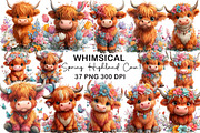 Watercolor Spring Highland Cow Clipa, an Illustration by CraftArtStudio (Thumbnail 1 of 6)