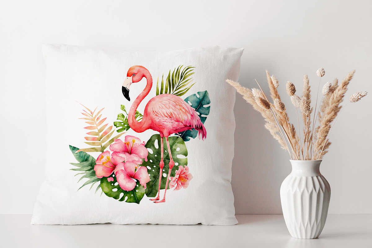 Tropical flowers clipart & Flamingo., a Decorative Illustration by ElenazlataArt (Photo 4 of 5)