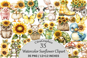 Watercolor Sunflower Clipart, an Illustration by CitraGraphics