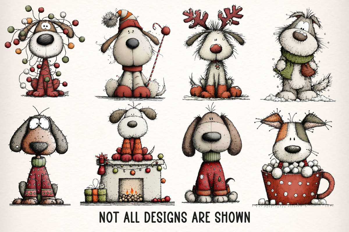 Whimsical Christmas Dogs Clipart PNG, an Illustration by Dream Creation (Photo 4 of 8)