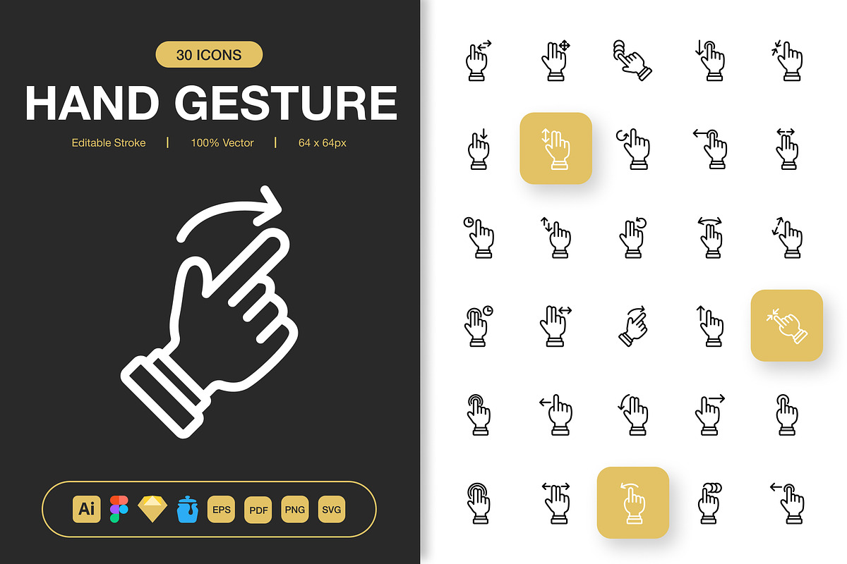 Hand Gesture Icons, an Outline Icon by Spacepixel Creative