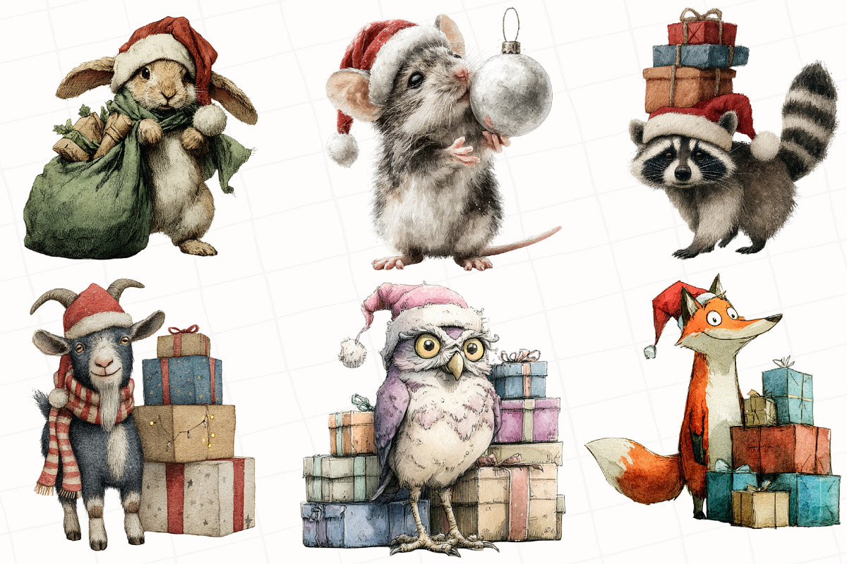 Whimsical Christmas Animal Clipart, an Illustration by OK Design (Photo 3 of 5)