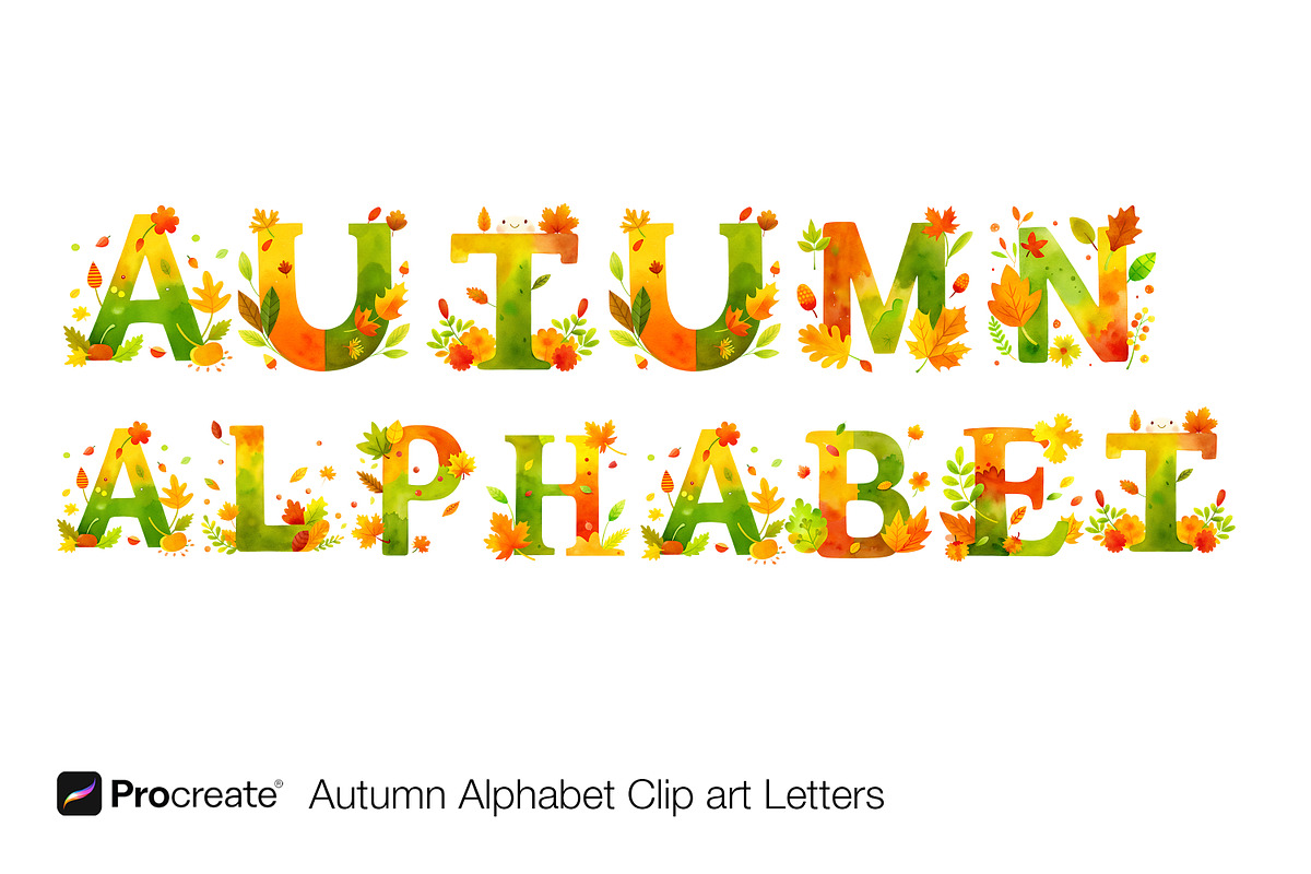 Autumn Alphabet Clipart – Hand-Paint, an Object Illustration by crafty (Photo 2 of 13)