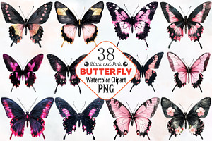 Black and Pink Butterfly Clipart, an Animal Illustration by RobertsArt