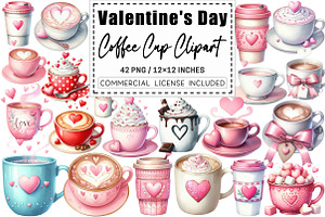 Valentine's Day Coffee Cup Clipart, a Graphic by CitraGraphics