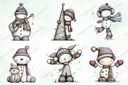 Whimsical Christmas Snowman Clipart, an Illustration by Creative Art (Thumbnail 2 of 10)