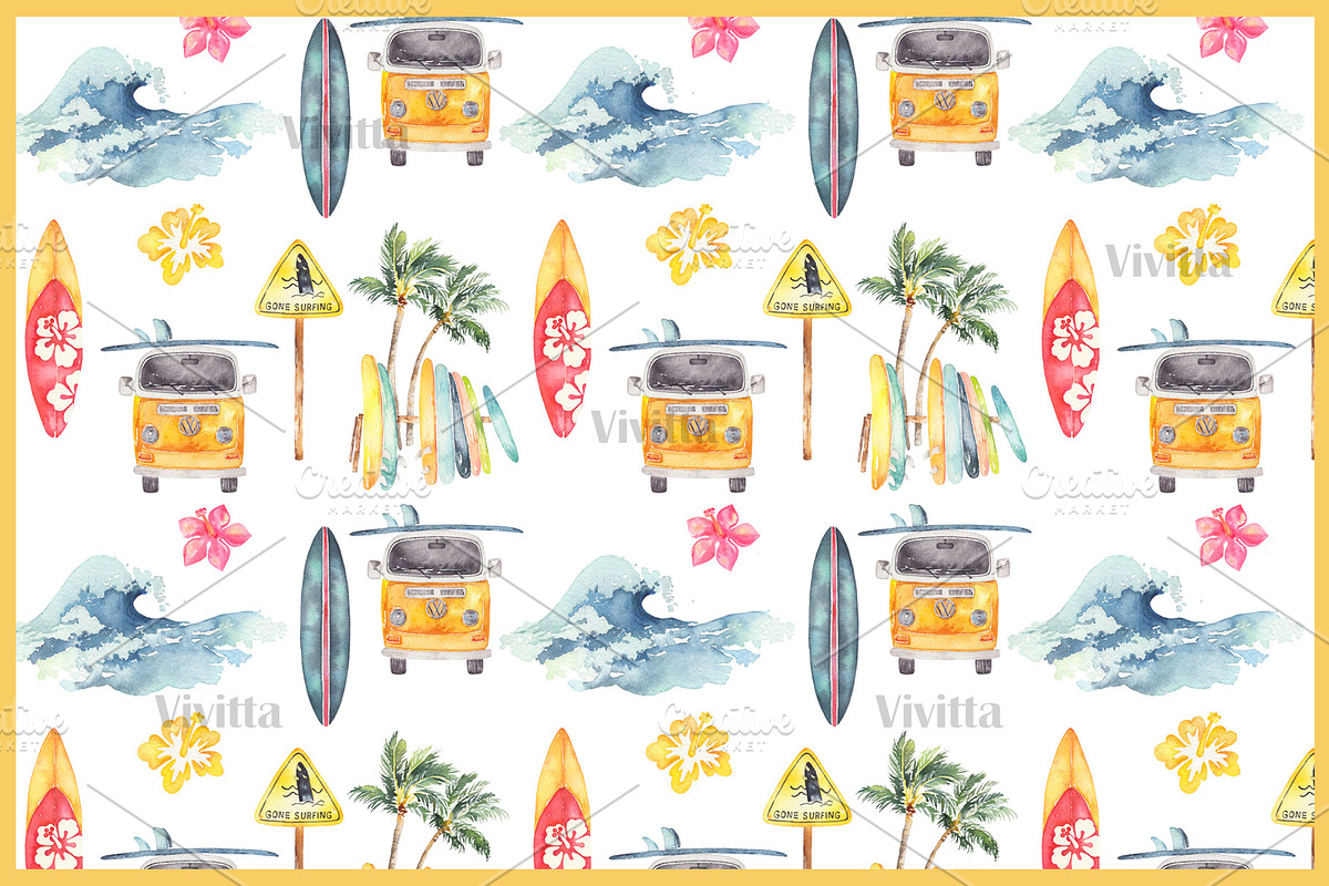 Surfing watercolor clipart set, an Illustration by Vivitta (Photo 8 of 9)
