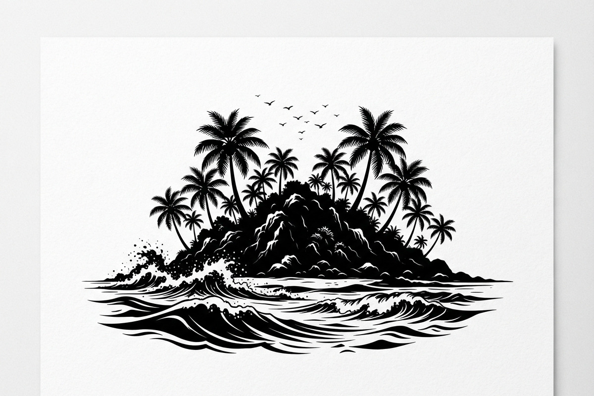 50 Tropical Palm Island Silhouette, an Empty State Illustration by Amazin_art (Photo 40 of 41)