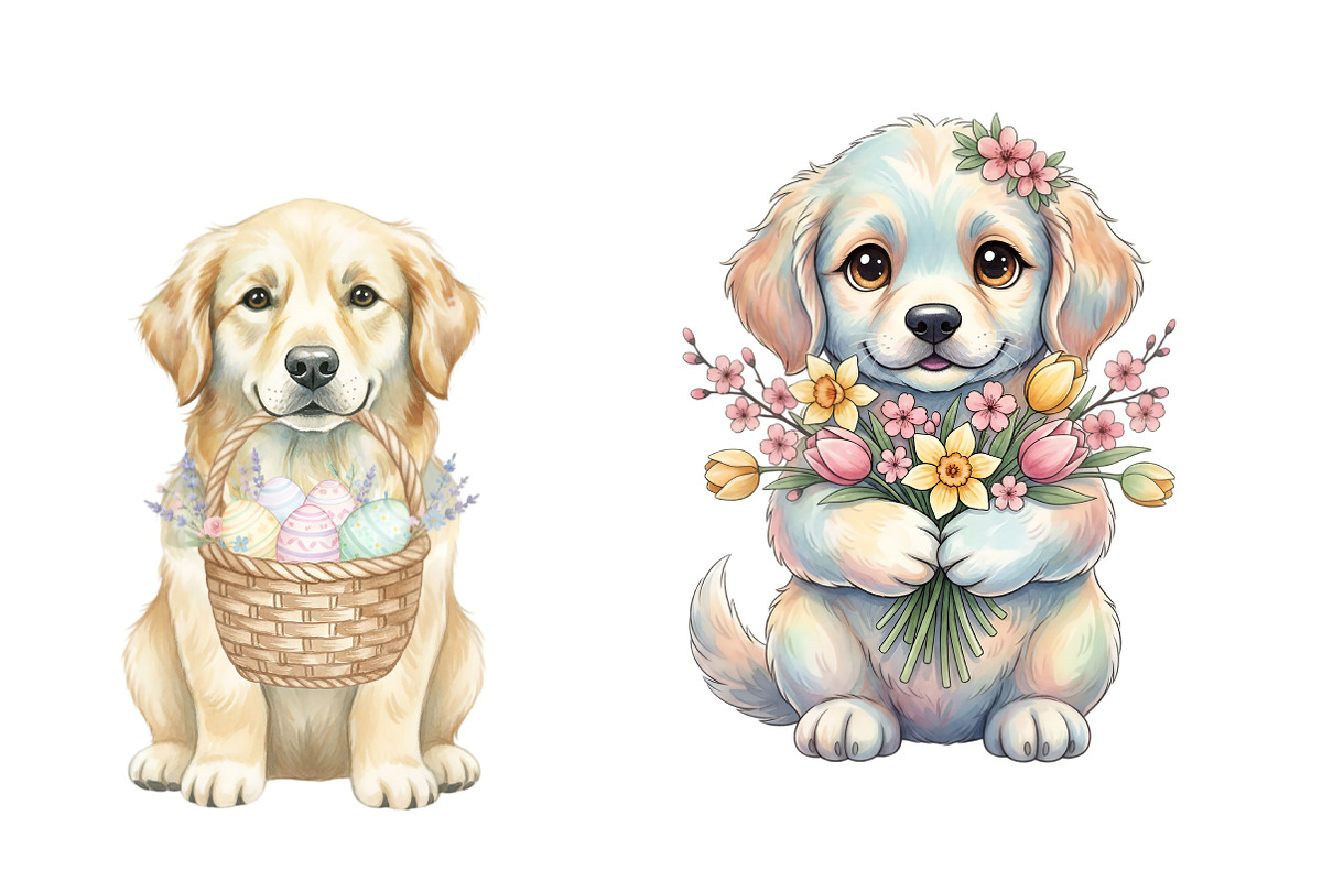 Whimsical Easter Dogs Clipart, an Illustration by SinaCreation (Photo 3 of 11)