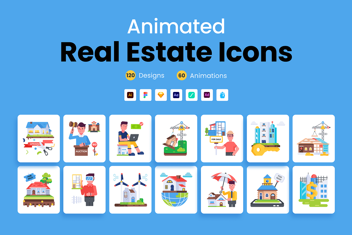 Animated Real Estate Icons, a Duotone Icon by Prosymbols (Photo 1 of 12)